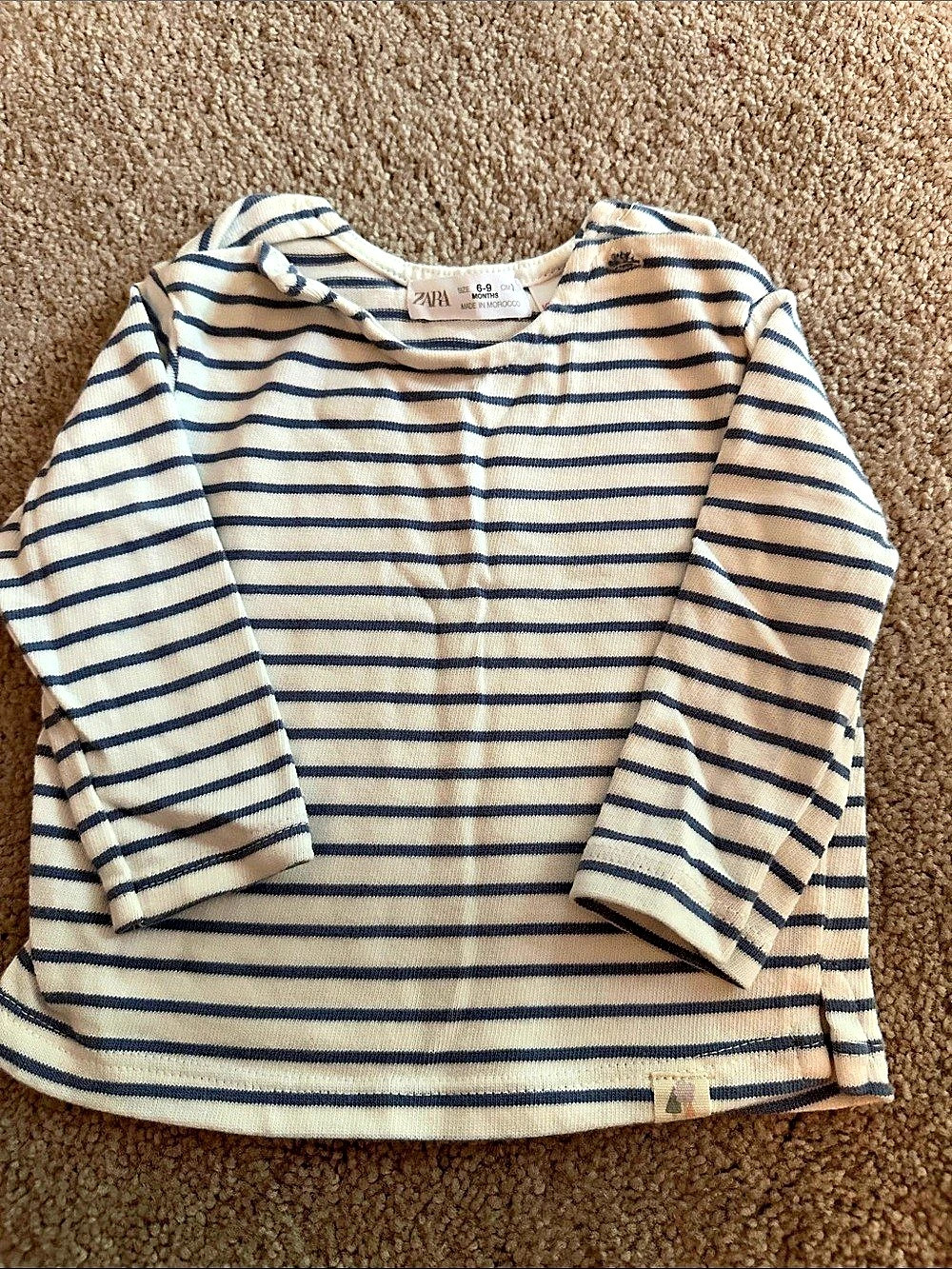 Zara Striped Long Sleeve Top in White & Blue Size 6-9M